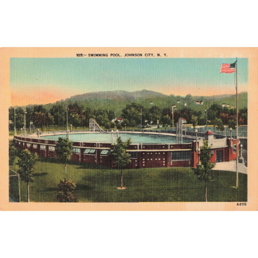 Johnson City New York NY Swimming Pool Vintage Linen Postcard Pierson Unposted - Picture 1 of 2
